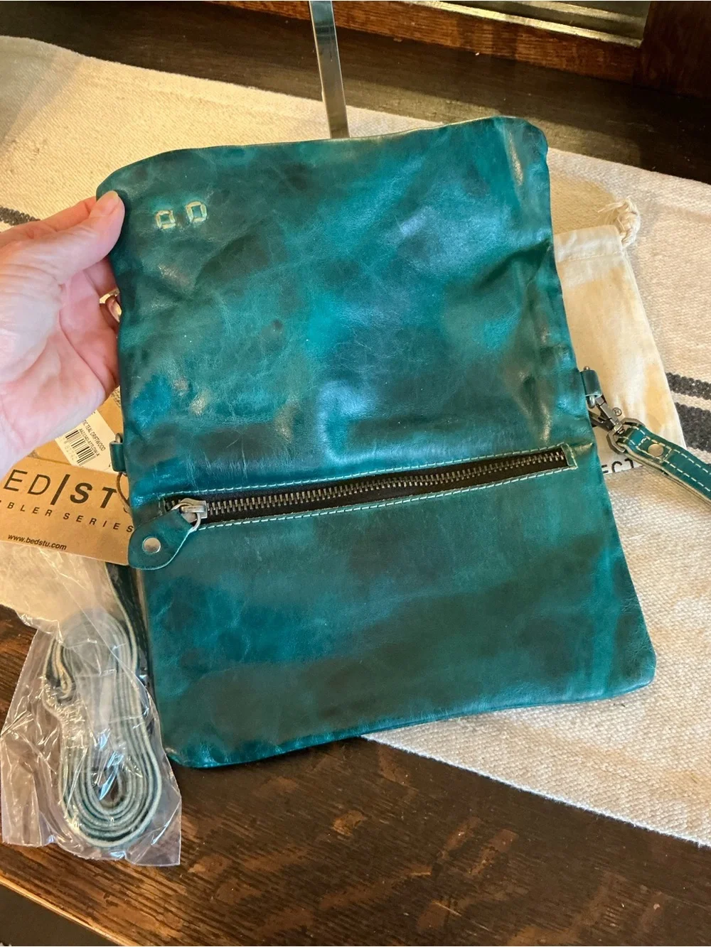 NWT Bed Stu Cadence Wallet Wristlet Crossbody Bag Arctic Teal Driftwood  $179